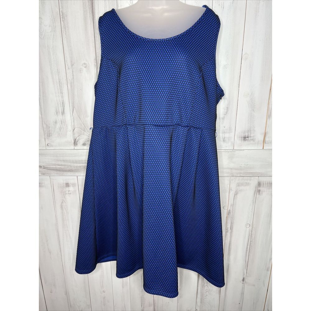 WOMENS LANE BRYANT BLUE BLACK FISHNET FIT‎ FLARE SLEEVELESS DRESS ROCKABILLY 22
